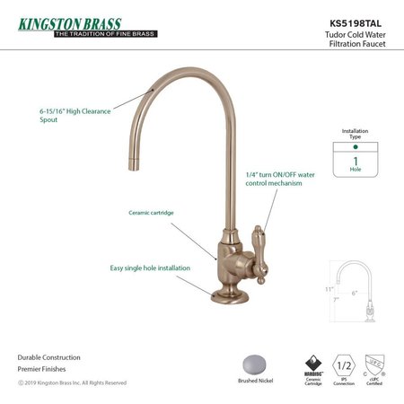 Kingston Brass KS5198TAL Tudor Single-Handle Water Filtration Faucet, Brushed Nickel KS5198TAL